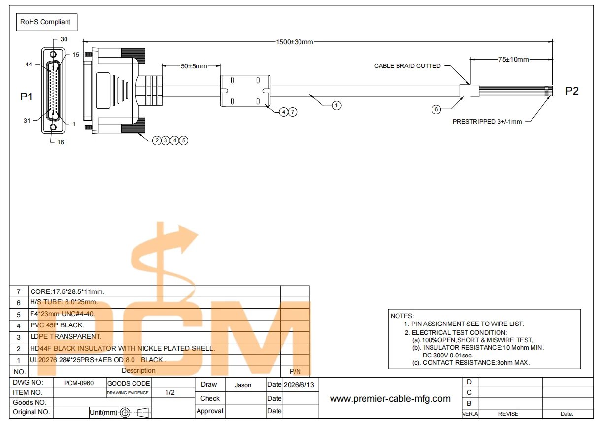 HD44 D-Sub-Buchsenkabel, 44-poliger Breakout-Kabelbaum, offenes Ende, Signalkabel für industrielle Automatisierungs- und I/O-Steuerungssysteme – Detail 3
