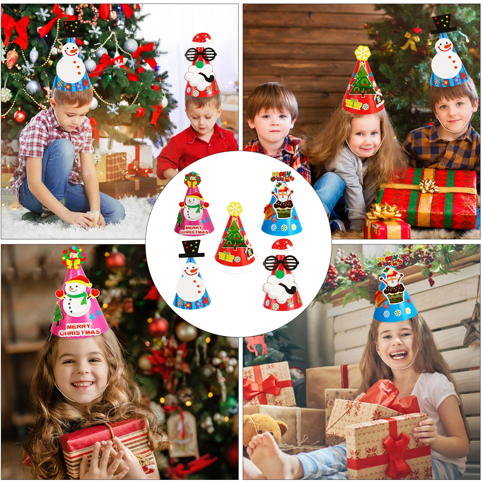 

5 Pcs Conical Paper Hat Child Christmas Arts and Crafts for Kids Hats Creative DIY Kits