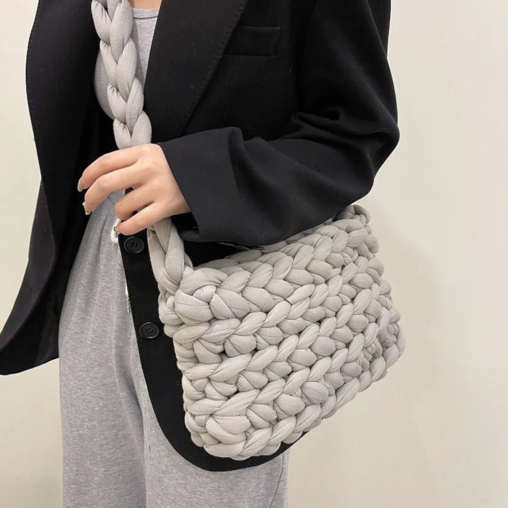 Rope Crochet Bag Handmade Acrylic Chain Women Underarm Bag Designer Knitting Crossbody Bags for Women Woven Chunky Knit Purse