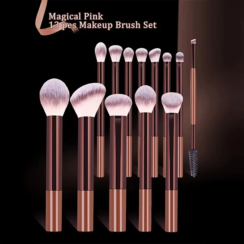 17pcs Makeup Tool Set, Including 14 Makeup Brushes + 1 Makeup Bag + 2 Cushion Accessories: Foundation Brush, Blush Brush, Powder