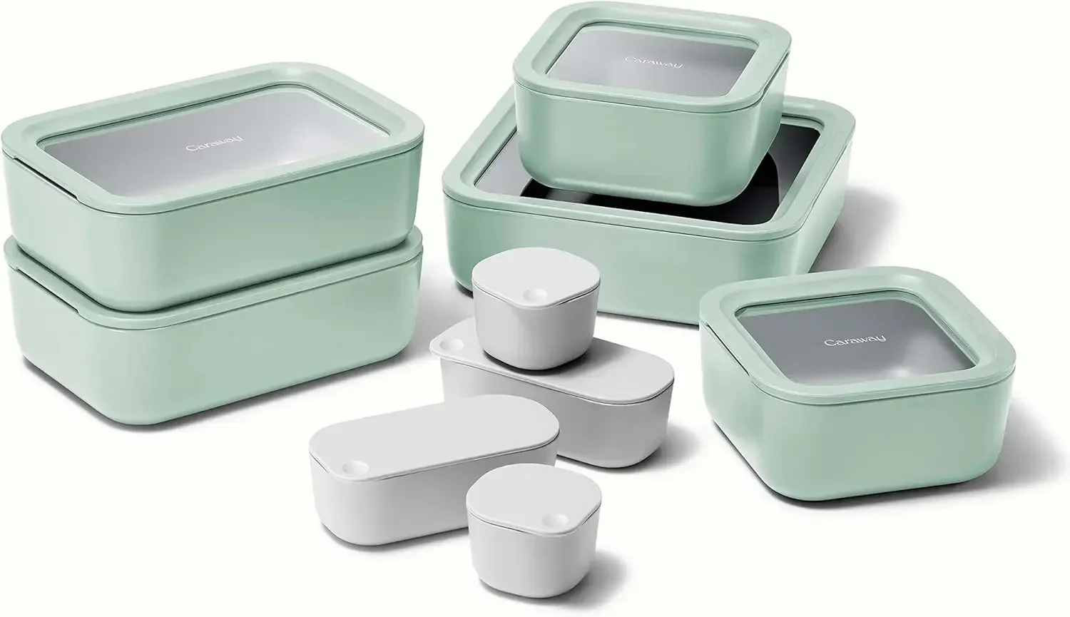 Caraway Glass Food Storage Set, 14 Pieces - Ceramic Coated Food Containers - Easy to Store, Non Toxic Lunch Box Containers