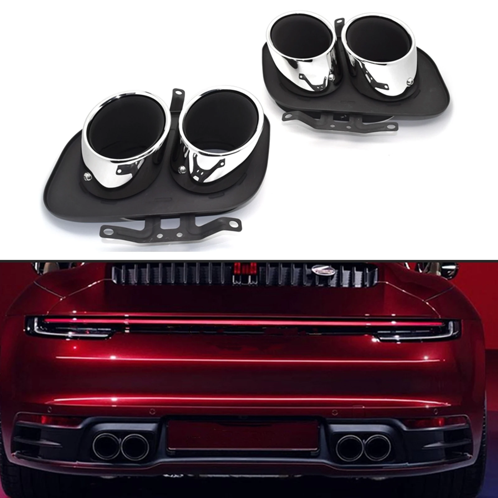 

For Porsche 992 991 Carrera S 2019-2023 Only Car Muffler Pipe Exhaust Tip Titanium Black/ Silver Rear Vent Outlet Kit Tailpipe