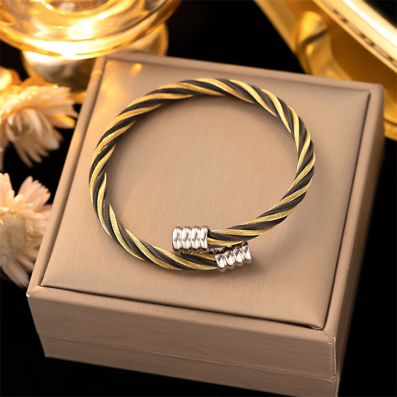 316L Stainless Steel New Fashion Fine Jewelry Weaving Interweaving Mixed Color Adjustable Charm Chain Bracelets Bangle For Women