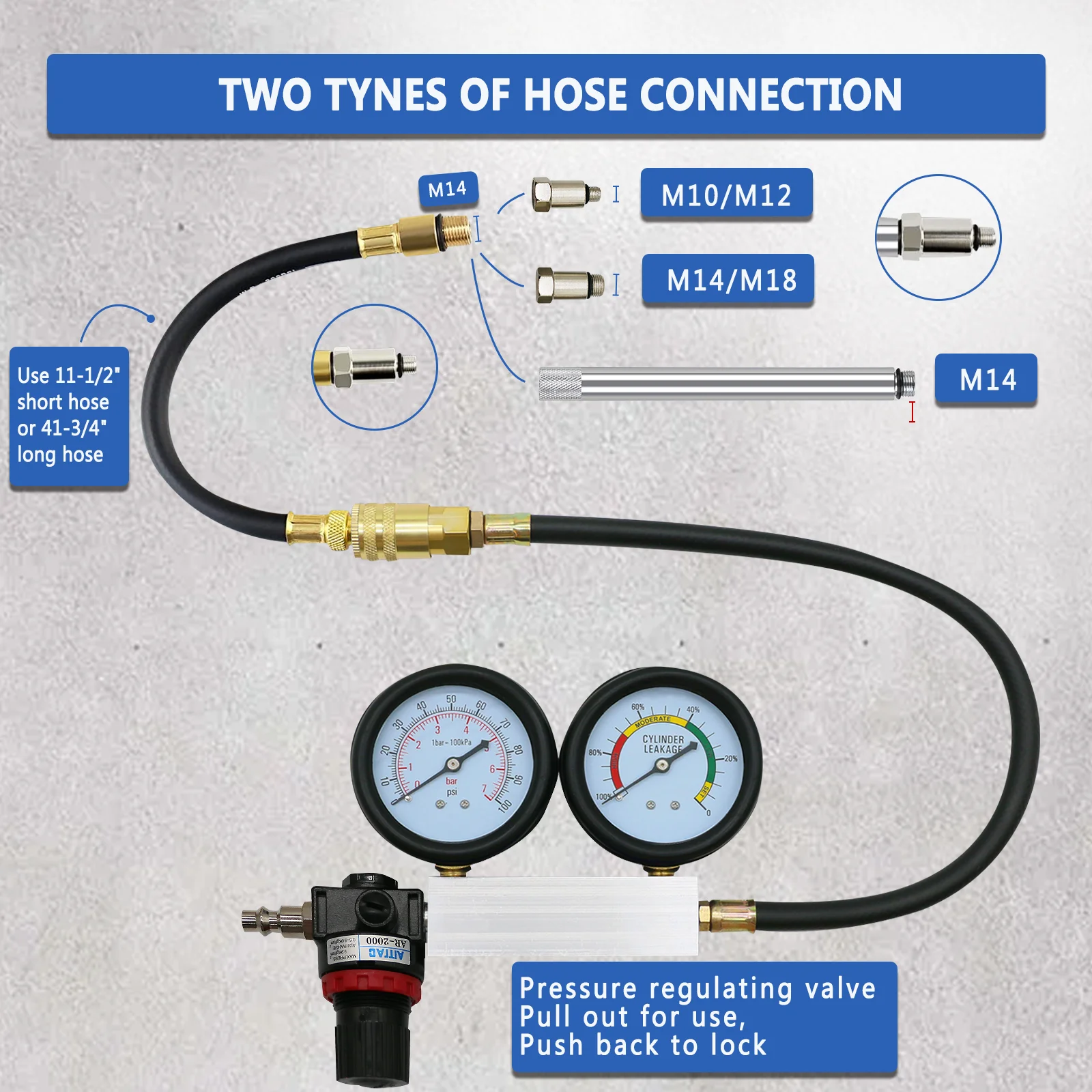 New TU-21 cylinder leak detector compression leak detector kit dual gauge gasoline engine leak detection test vehicle maintenanc