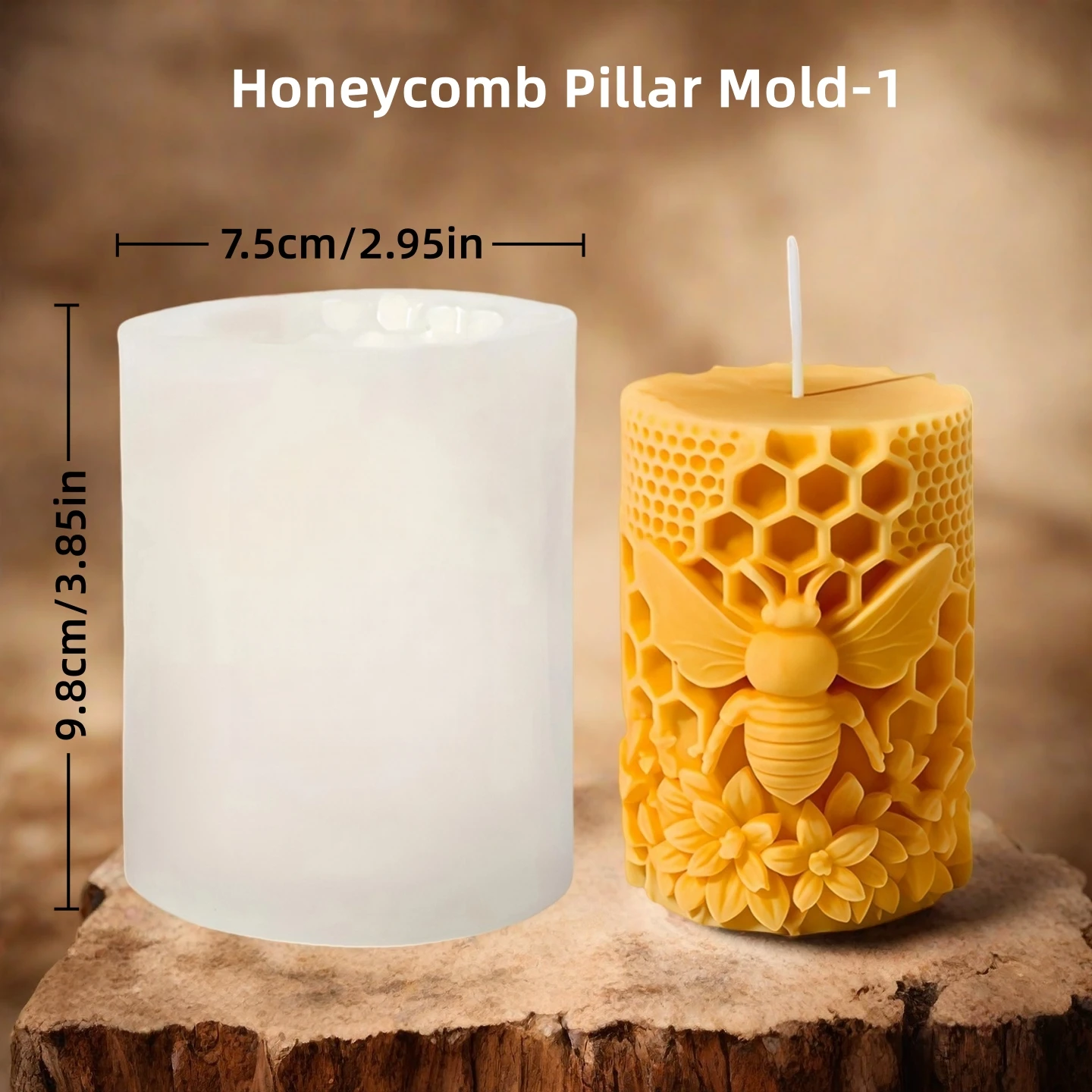 3D Waben Säule Kerze Silikon Form DIY Geprägte Biene und Blume Waben Zylinder Aromatherapie Kerze Gips Form Dekor – Detail 6