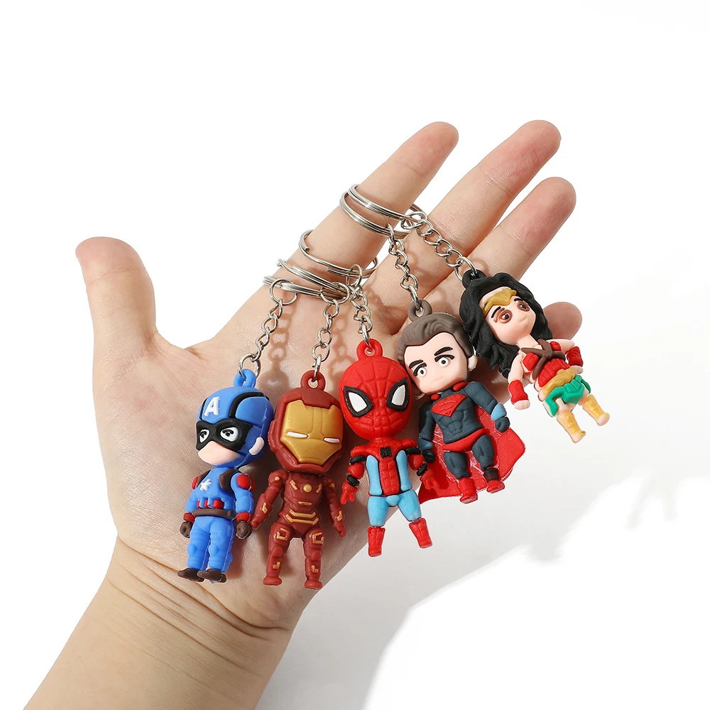 Superhero Iron Man Doll Cartoon Figure Spiderman Keychain Accessories Marvel Avengers Keyrings Bag Kids Jewelry Friendship Gift