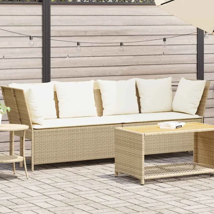 

Patio Sofa with Cushions Beige Poly Rattan
