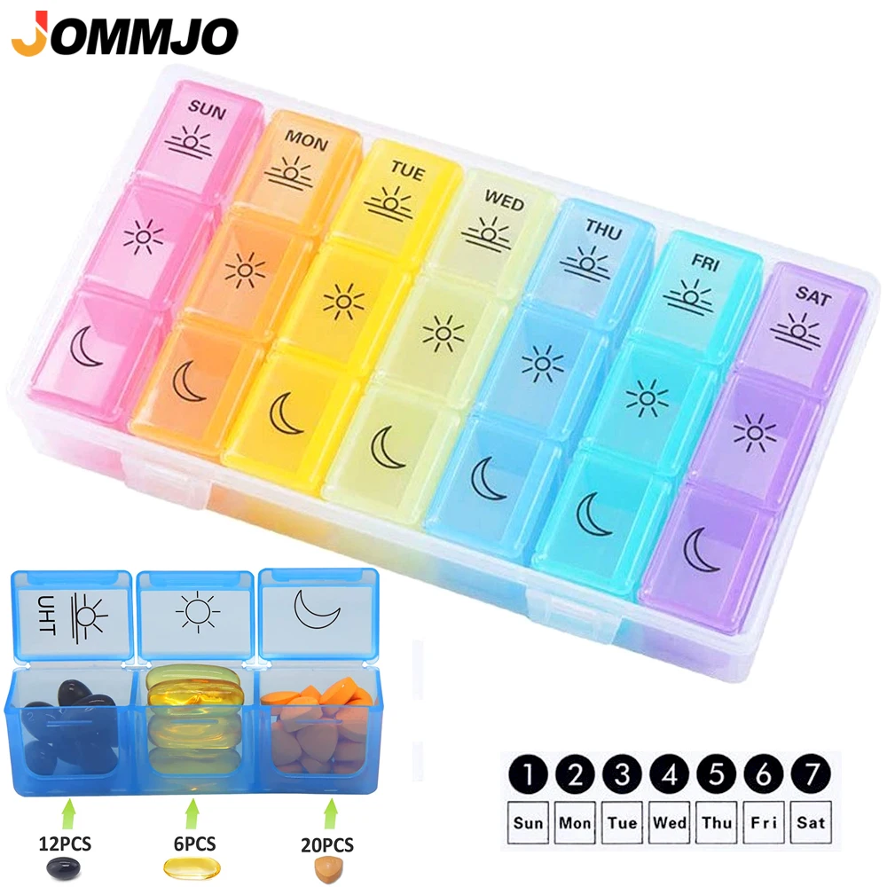 

1Pc Weekly Pill Organizer,3-Times-A-Day 7 Day Pill Box, Portable Travel Container for Vitamins Fish Oil Compartments Supplements