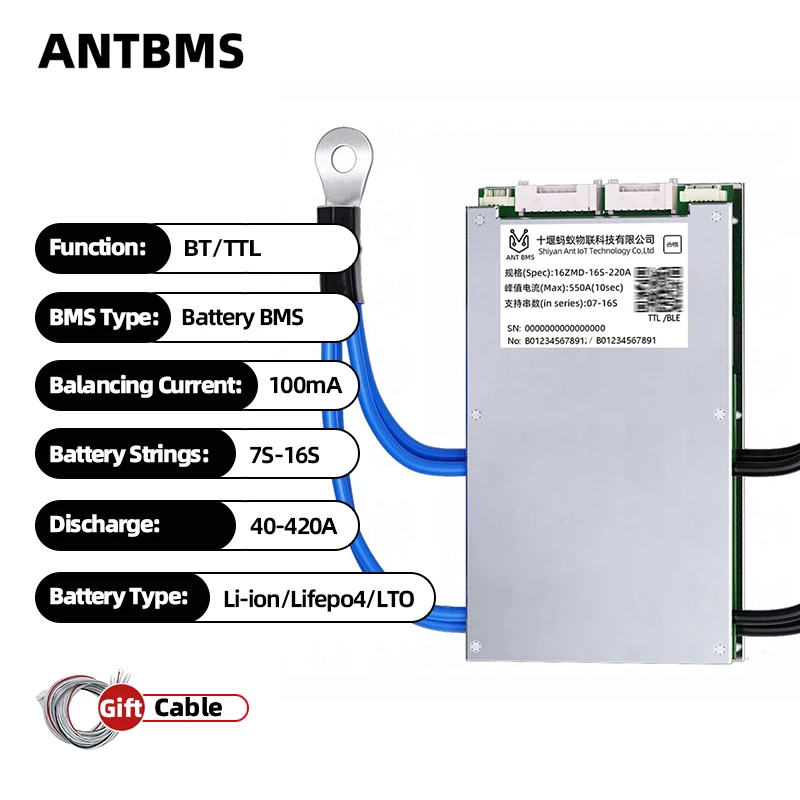 

ANT BMS 7S до 16S 8S 12S 15S 14S 10S 13S 80A 130A 220A 420A 100mA Балансир BT зарядное устройство велосипедный модуль BMS E-skuter UPS E-мотоцикл