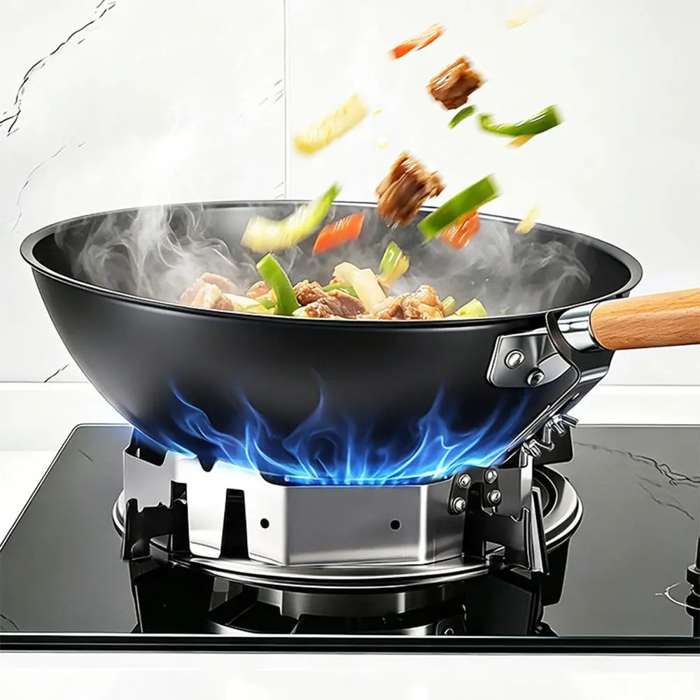 Stainless Steel Gas Stove Wind Guard Windproof Heat Insulating Flame Concentrator Ring Universal Handle Locking Structure