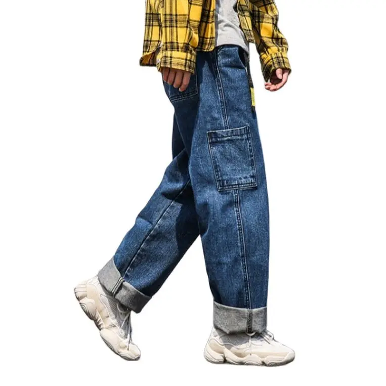 Retro Denim Trousers Men Straight Loose Trend Casual Daddy Trousers Fall Feeling Wide Leg Ankle Length Japanese Teenagers Pants