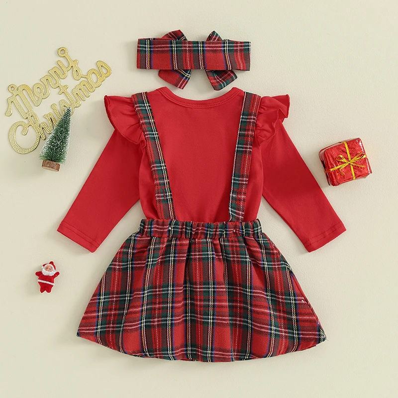 Newborn Baby Girl Christmas Outfits My 1st Christmas Ruffle Long Sleeve Romper Plaid Skirt Fall Winter Clothes