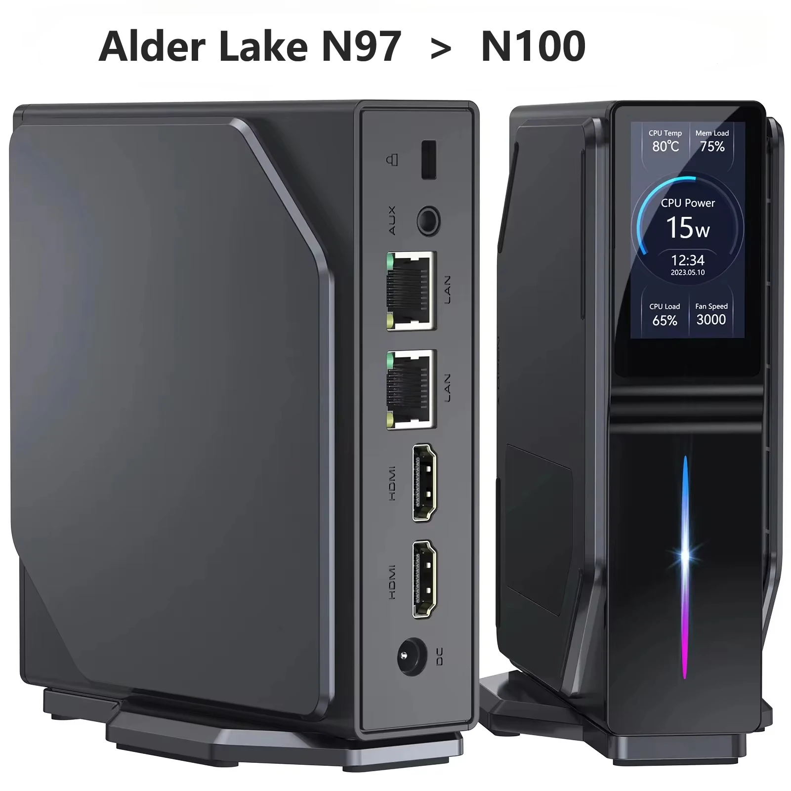 SZBOX S1 Мини-ПК Intel Alder Lake N97 RGB Light WiFi6 4K Dual Display Dual LAN DDR4 16 ГБ 3200 МГц SSD 512 ГБ NVMe ЖК-дисплей