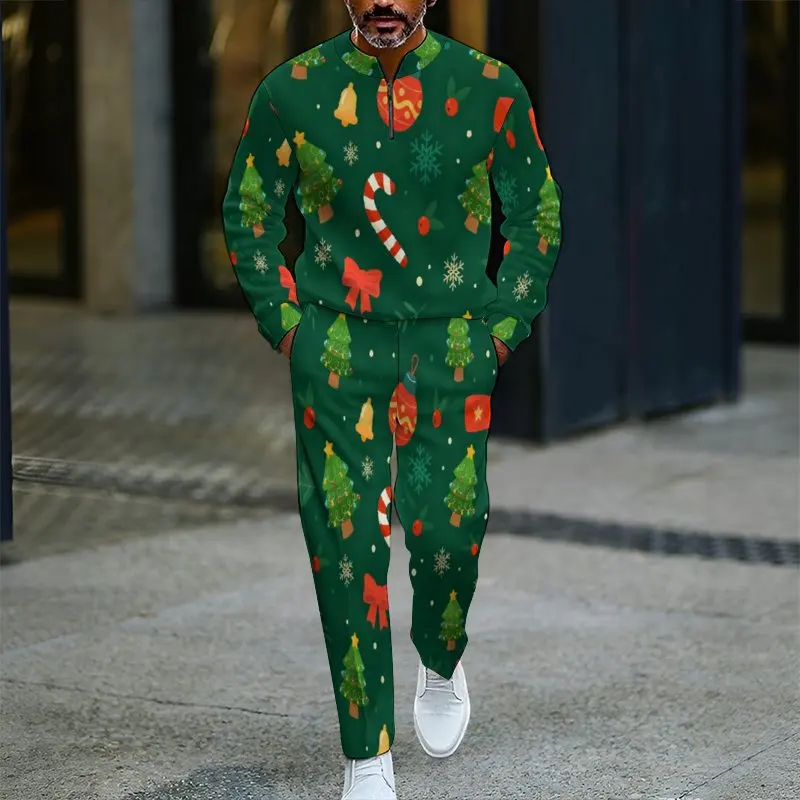 2025, TIKI inspiriertes Herren-Set für AliExpress | Halb offener Pullover mit Reißverschluss vorne, lange Freizeithose, europäische und amerikanische Mode