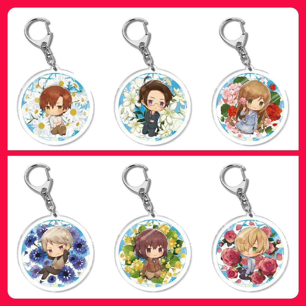 

Anime Axis Powers Keychain Cosplay Figure Hetalia APH Acrylic Keyring Pandent Double Side Key Holder for Packbag Decor Gifts