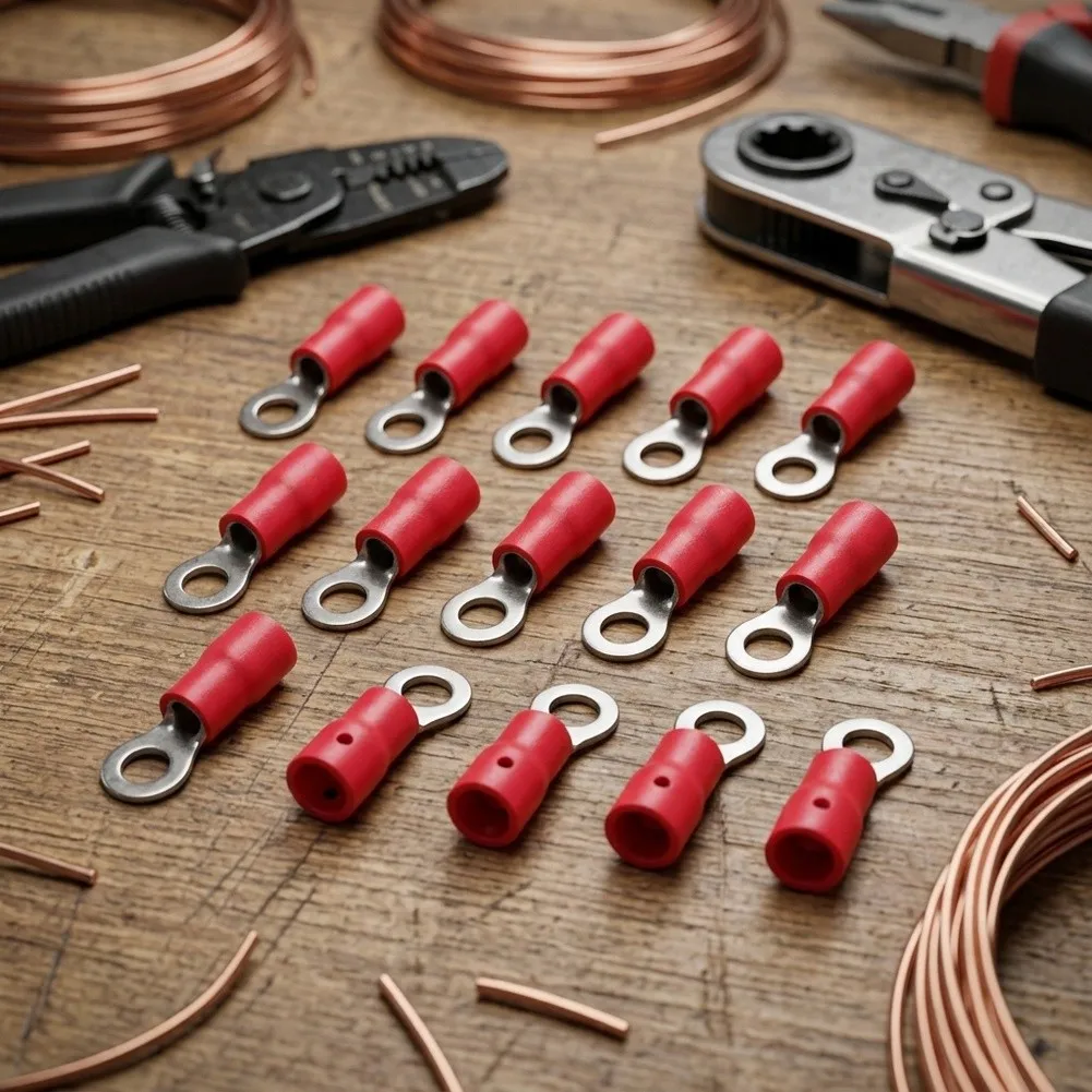 1000pcs Red Insulated Ring Crimp Terminal 20-16 AWG Electrical Wire Connector For RV1.25 Power Tool Accessories