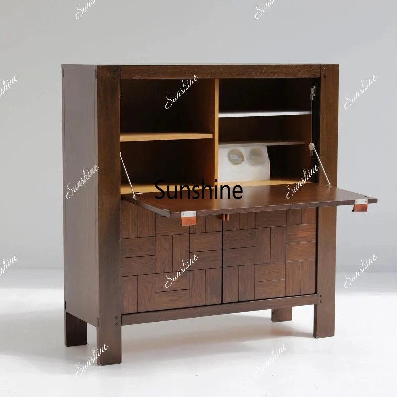 Medieval living room solid wood wine cabinet light luxury dining side cabinet storage locker