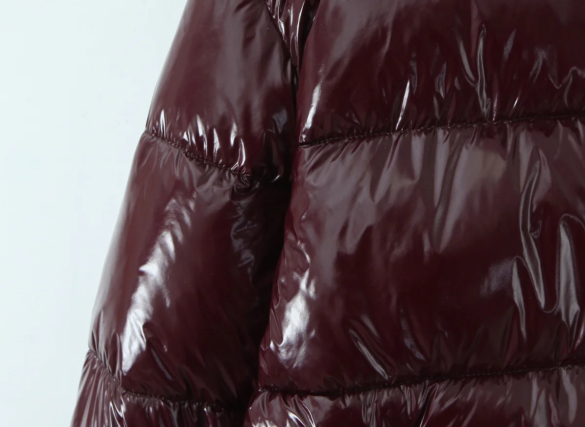 Nlzgmsj Winter Frauen Neue Mode Glänzende Oberfläche Jacke Stehkragen Langarm Zipper Mit Kapuze Parka Frauen Freizeit Mäntel Y2k – Detail 5