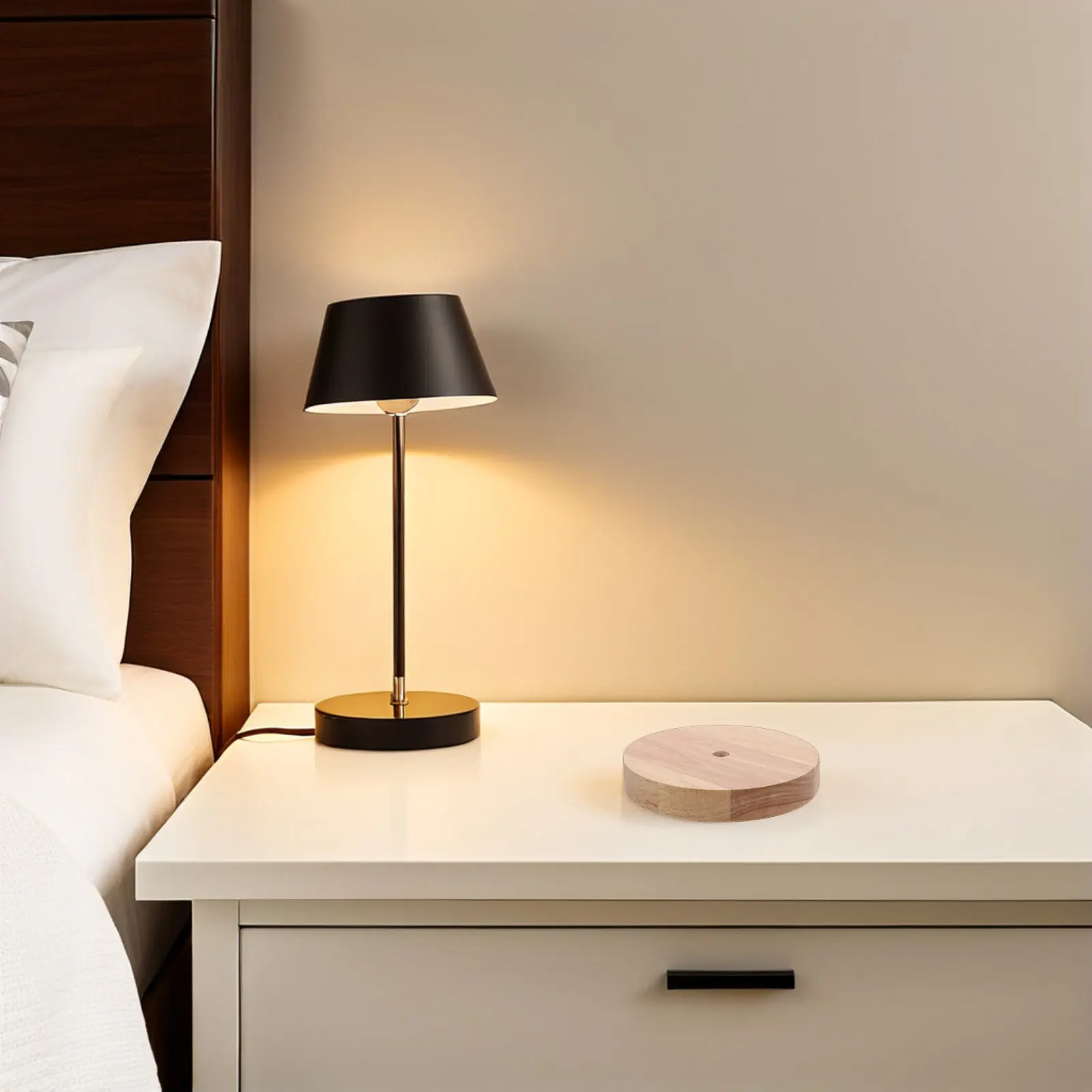 2Pcs Rustic Solid Wood Lamp Base Round Table Stand Stable DIY Lamp Holder for Bedroom Living Room Office Round Table Base