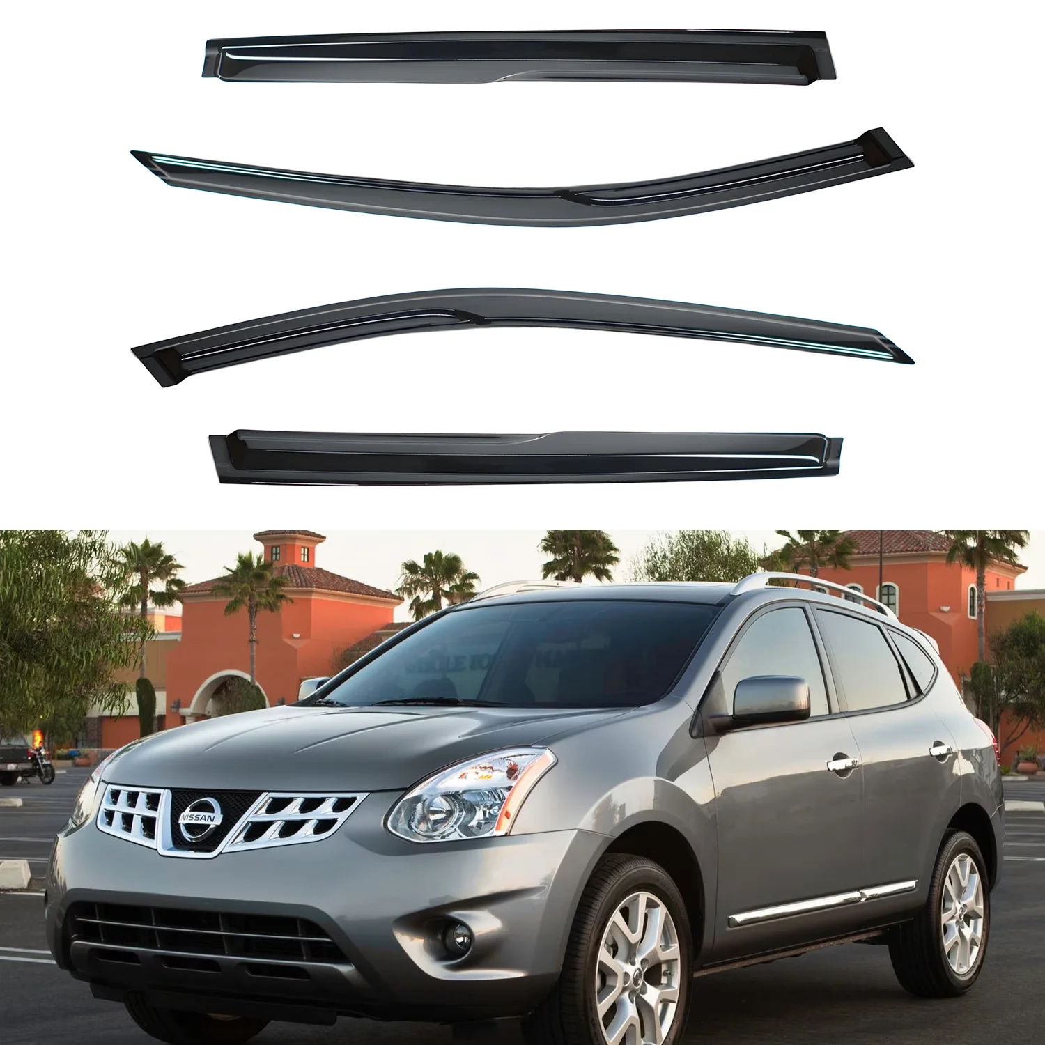 

For Nissan Rogue 4-Door 2014-2020 Wind Deflectors Tinted 4pcs Set with Drainage Channel 1.5MM Thick External Mount Sun Rain Vent Guards