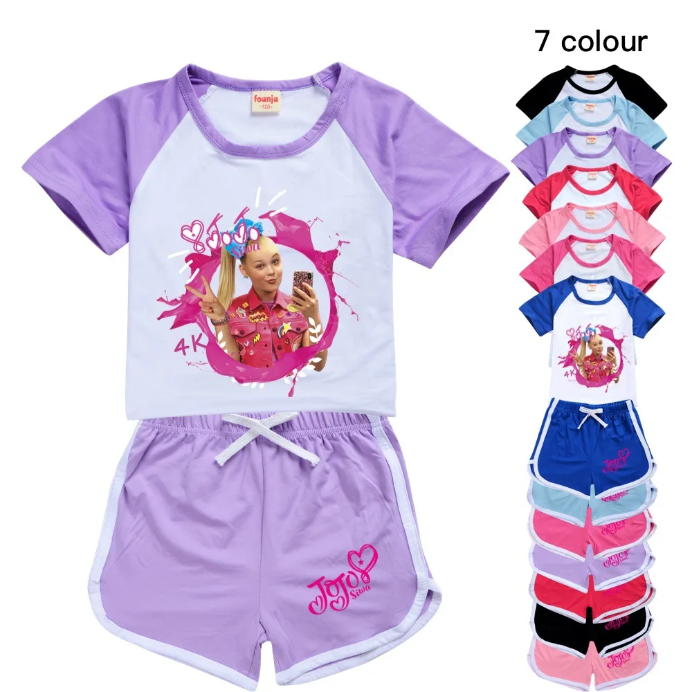 Summer New JOJO Siwa Toddler T-shirt+Shorts Casual Sportswear Children Clothing Baby Girls Tops Set Boys Tracksuits For Kids