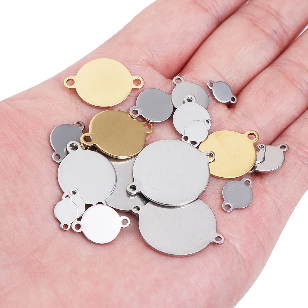 10pcs Round Stainless Steel Charms for Jewelry Makigng Connectors Stamping Blank Dog Tags Charm Pendants Fit Necklace Wholesale