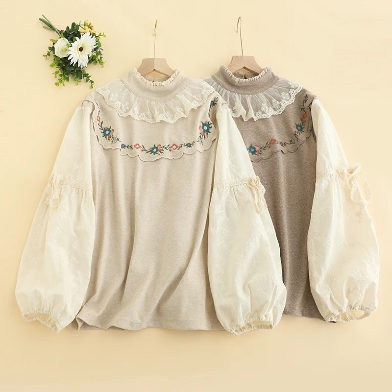 Autumn New Sweet Embroidered Top For Woman Long Sleeve Casual Tops 824-855