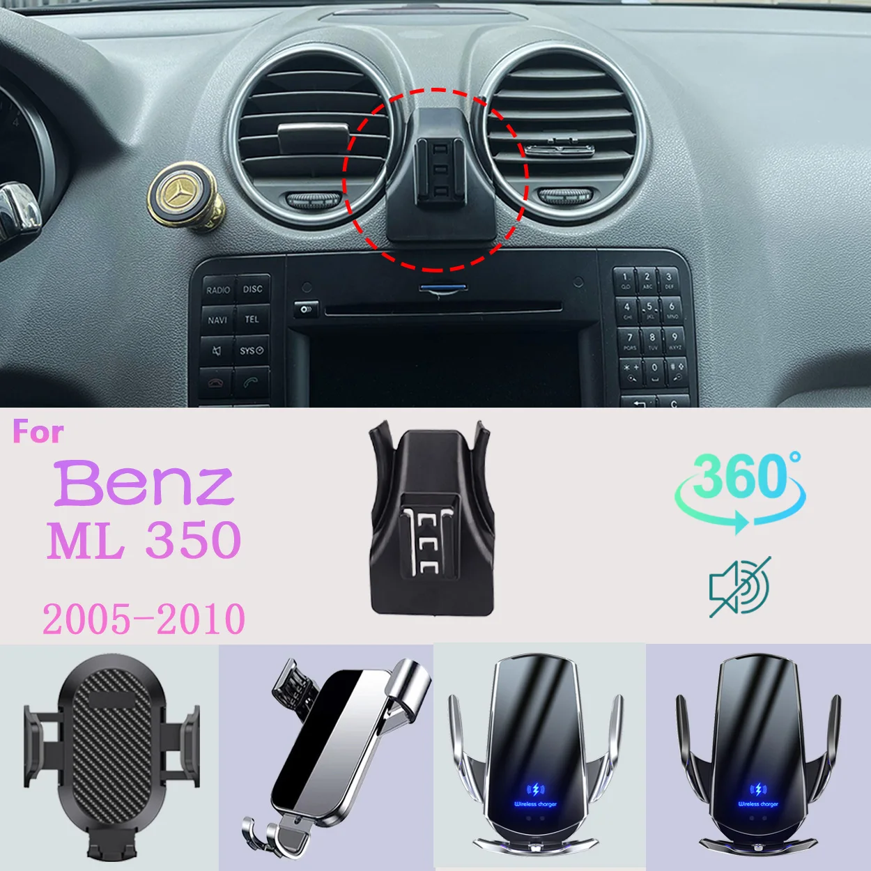 Car Phone Holder For Mercedes Benz 2005-2010 ML350 ML550 W164 Mobile Phone Support Car Mounts Wireless Charging Car Accessories