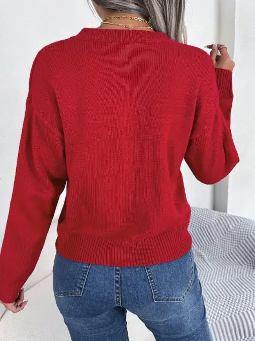 

Fried Dough Twists Love Long Sleeve Pullover Sweater for Valentine's Day Women's Wear In Autumn and Winter 2025 Knitted Top