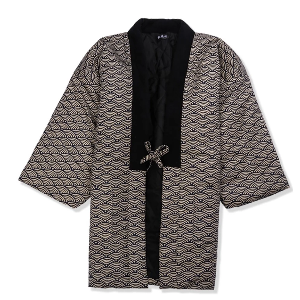 2025NEW الشتاء البحرية اليابانية التقليدية الساموراي كيمونو للرجال البالغين يوكاتا القطن الاستحمام رداء Hekoobi ساونا ارتداء Homewear #5
