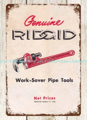 nostalgic  metal advertising wall art 1956 Ridgid Pipe Tools metal tin sign