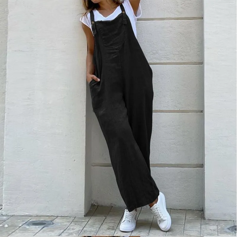 2024 new solid color students wear casual explosive suspender color long jumpsuit streetwear summer dress women