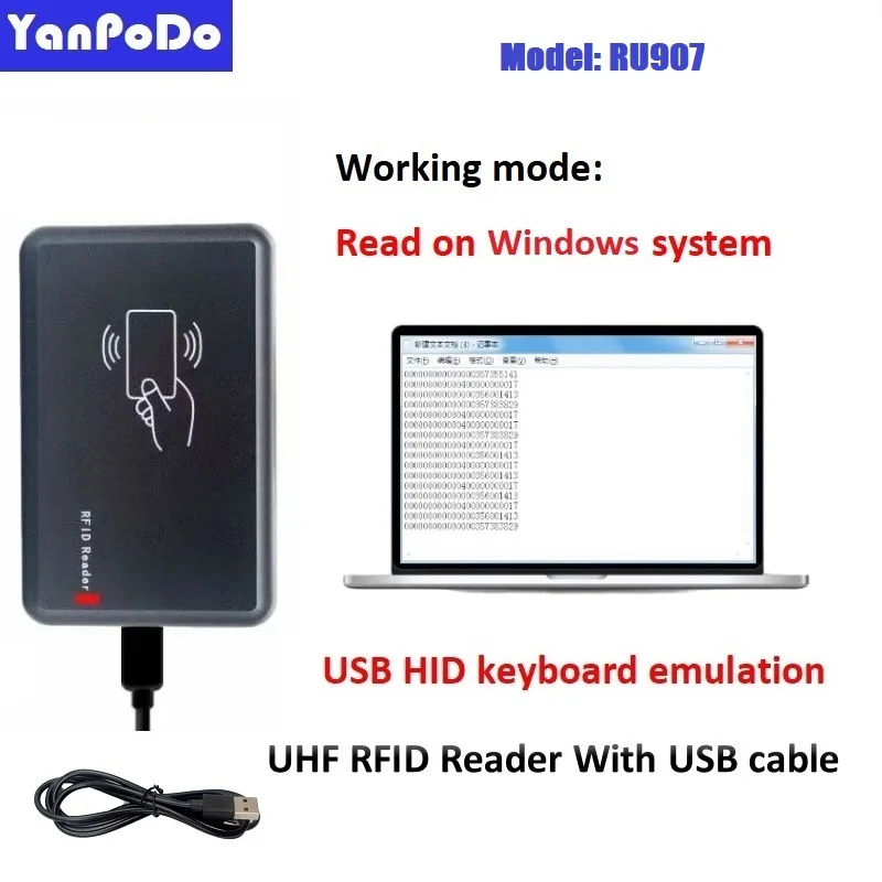 Yanpodo 860Mhz~960Mhz Plug and Play UHF RFID Reader OTG HID Keyboard USB RFID Writer for Windows Android IOS Emulation Reading