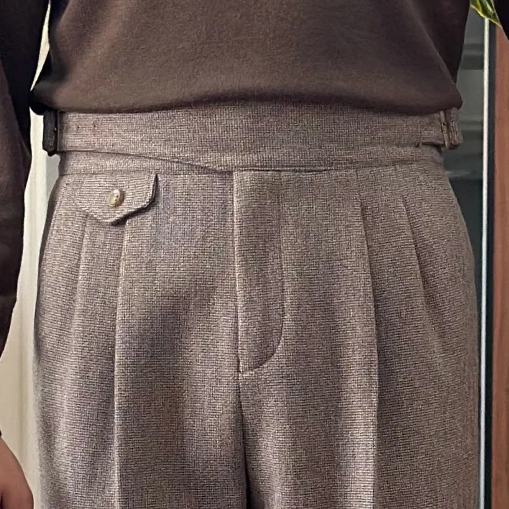 الخريف الشتاء سميكة عالية الخصر مستقيم الأعمال مكتب بنطلون نابولي الراقية الصوفية طويلة بانت للرجال بنطلونات Hombre 2025