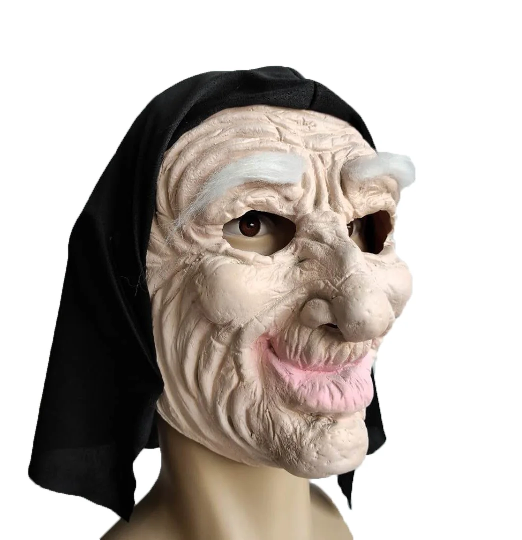 Witch latex mask role play party accessories masquerade Halloween costume accessories with hair