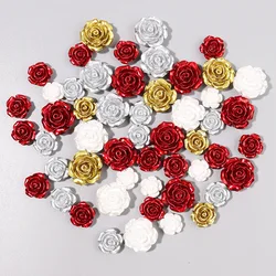 20pcs 15mm/20mm Sparkle Shiny Pearl Resin Rose Flower Flatbacks DIY Charm Crafts Embellishment Cabochon For Scrapbook Cardmaking