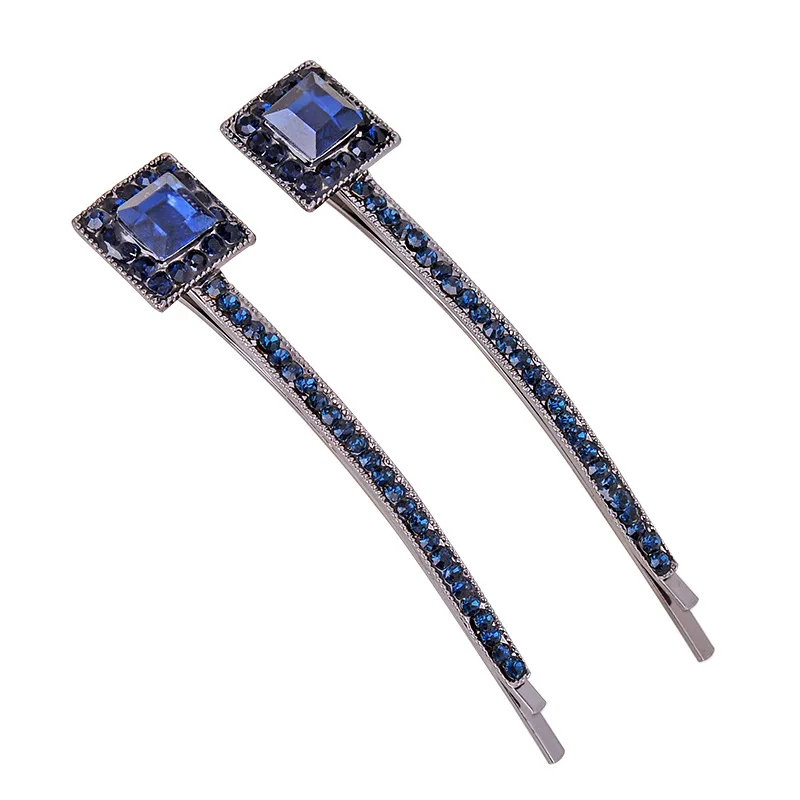 Over 20 Styles 2pcs Navy Blue Rhinestone Crystal Hairpin Women's Luxury Metal Hair Accessories Edge Clip​s for Girls