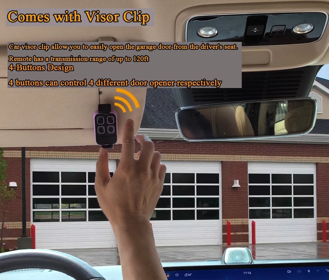 Gate Emitter Control Clone Car Sun Visor Clip Multifrequency 287MHz-868MHz Garage Door Opener Gate Control 4 Buttons