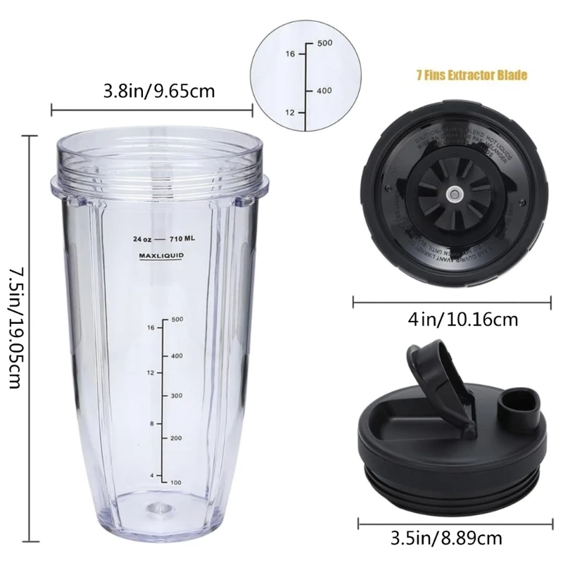 استبدال أكواب الخلاط لأكواب النينجا BN801-24 Oz مع 7 زعانف شفرات أجزاء تناسب BL480 BL482 BL642 انخفاض الشحن