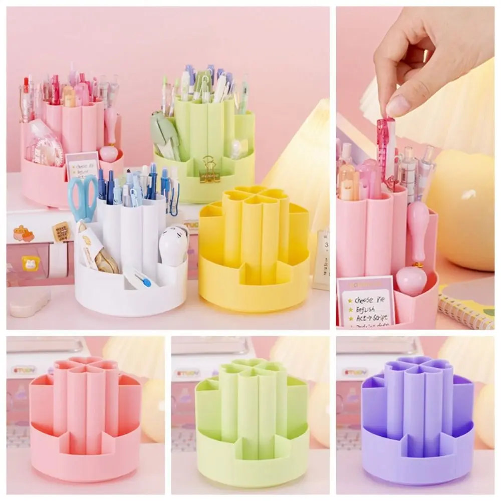 

Four Leaf Clover Desktop Pen Holder Large-capacity Multifunctional Desktop Organizer Korean Style Rotatable Pencil Case