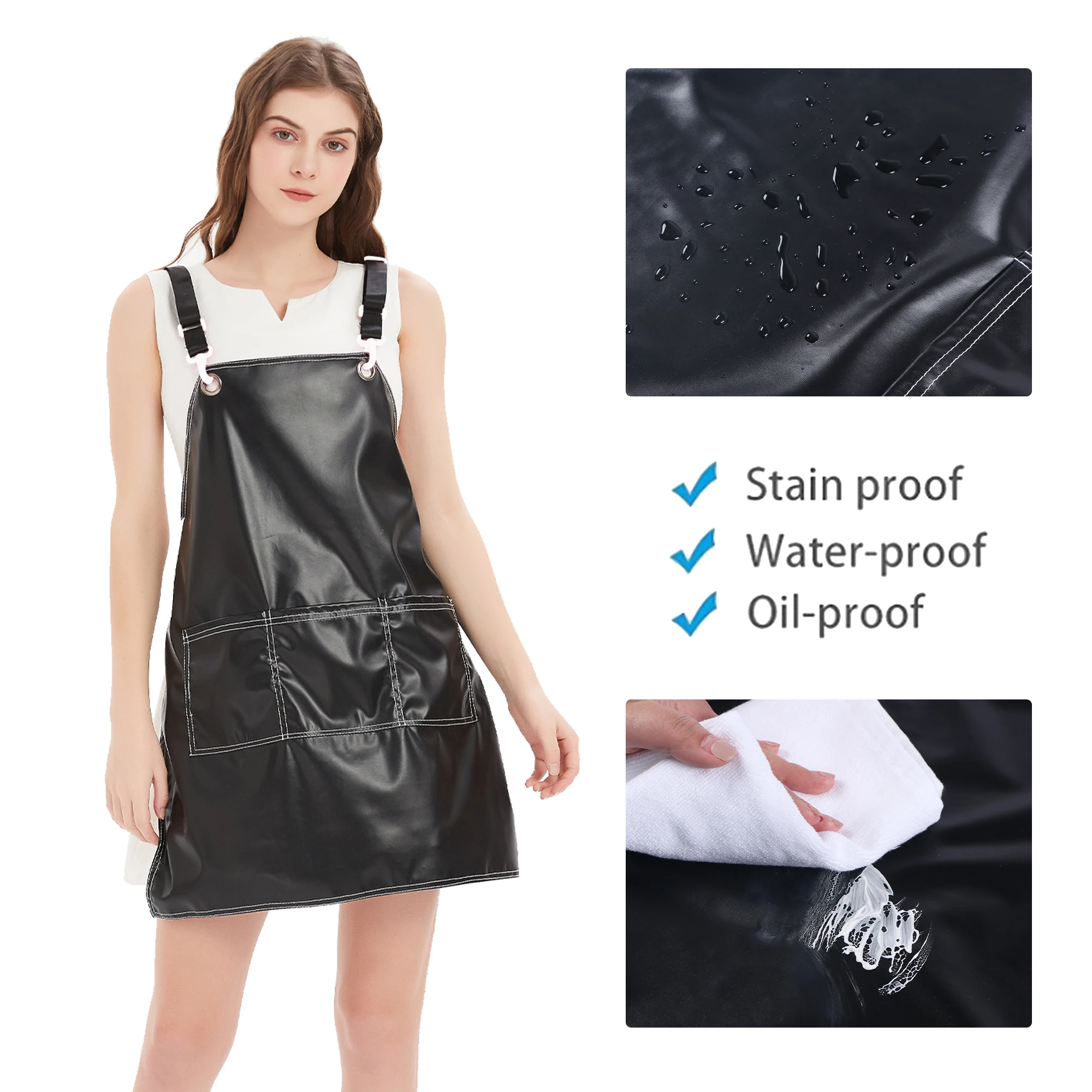 PU Leather Waterproof Aprons Cross-Back Adjustable With Pockets Hair Salon Work Apron for Hair Stylist Super Light…