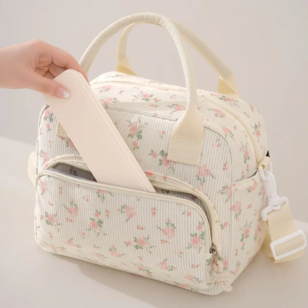 High Quality Corduroy Lunch Bag Portable Thermal Insulation Storage Handbag Floral Leopard Print Lunch Box Outdoor Travel