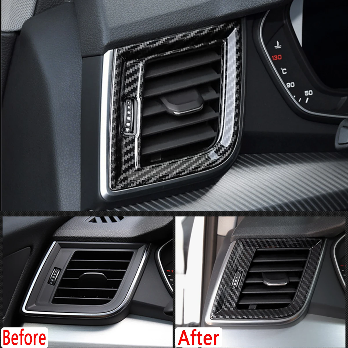 

For 2017-2020 2021 2022 Audi Q5 FY SQ5 Sportback LHD ABS Carbon Fiber Car Dashboard Side Air Vent Cover Trim