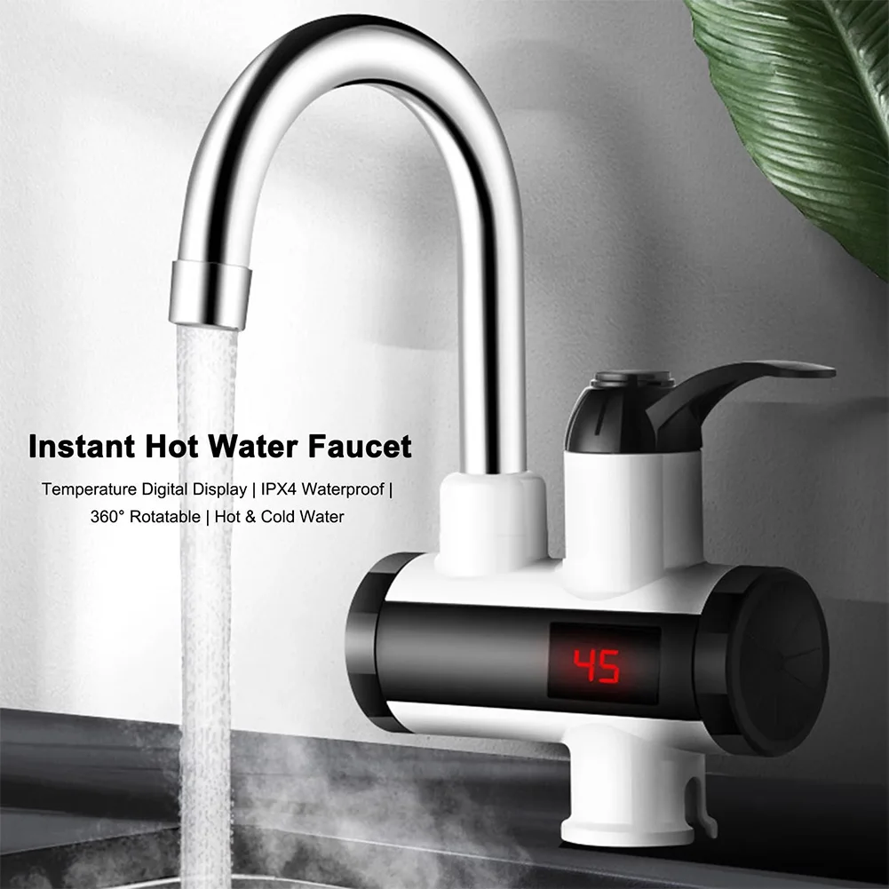 220-230V Electric Kitchen Hot Water Heater Faucet Tankless Instant Hot Water Faucet Cold with LED Display for Kitchen Bathroom