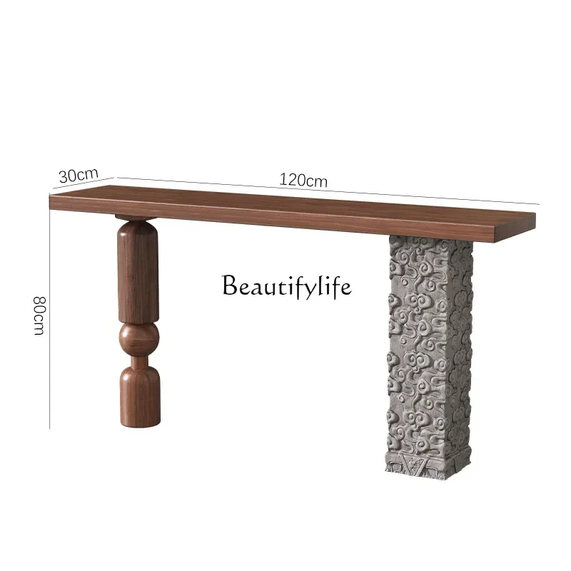 طاولة مدخل من الخشب الصلب، زاوية دخول الممر، طاولة عرض نهائية، حجر محاكاة مقابل طاولة مدخل الحائط المزخرفة