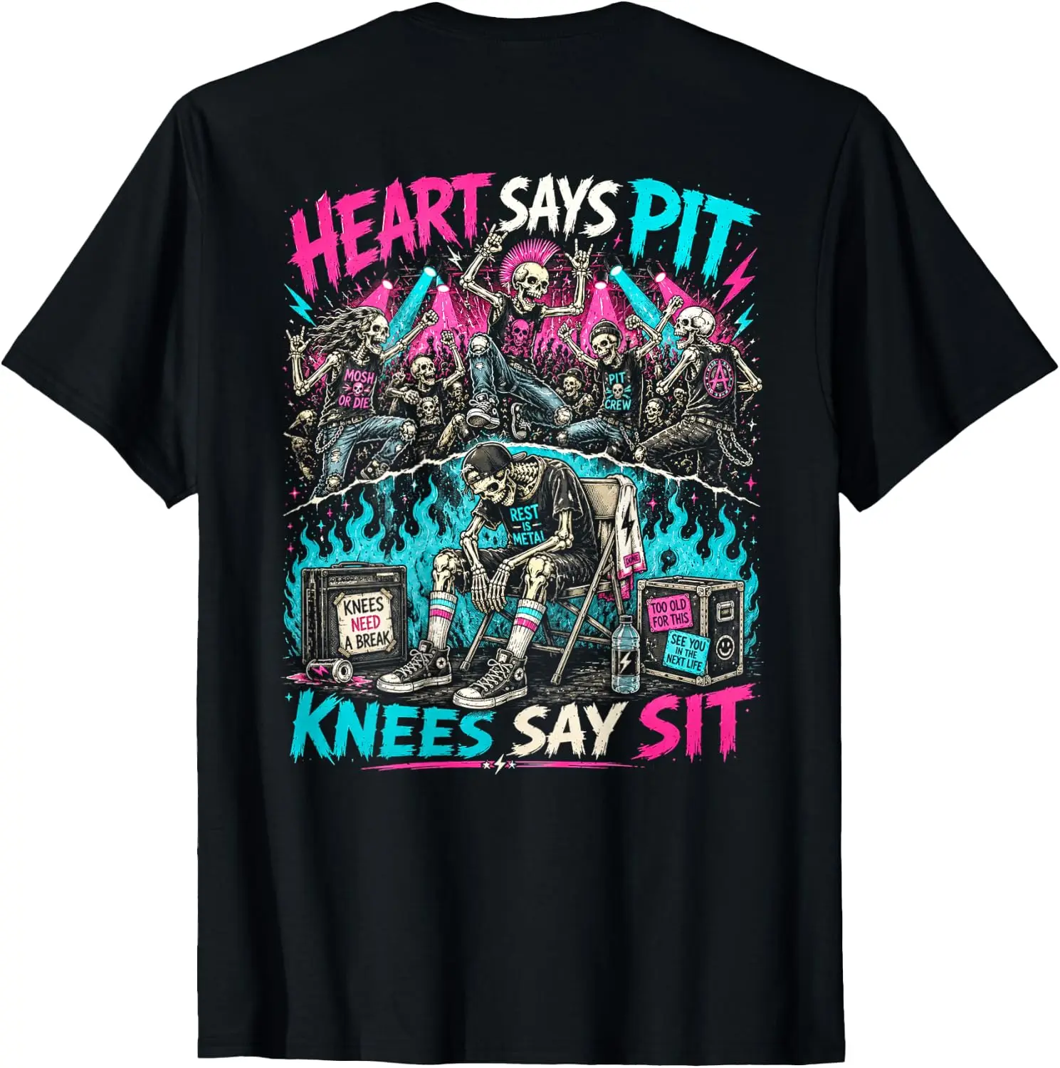 Heart Says Pit Knees Say Sit Skeleton Funny Saying Quote T-Shirt 100% Cotton Trendy Y2K Short-Sleeve Tee-Soft, Quick-Drying,