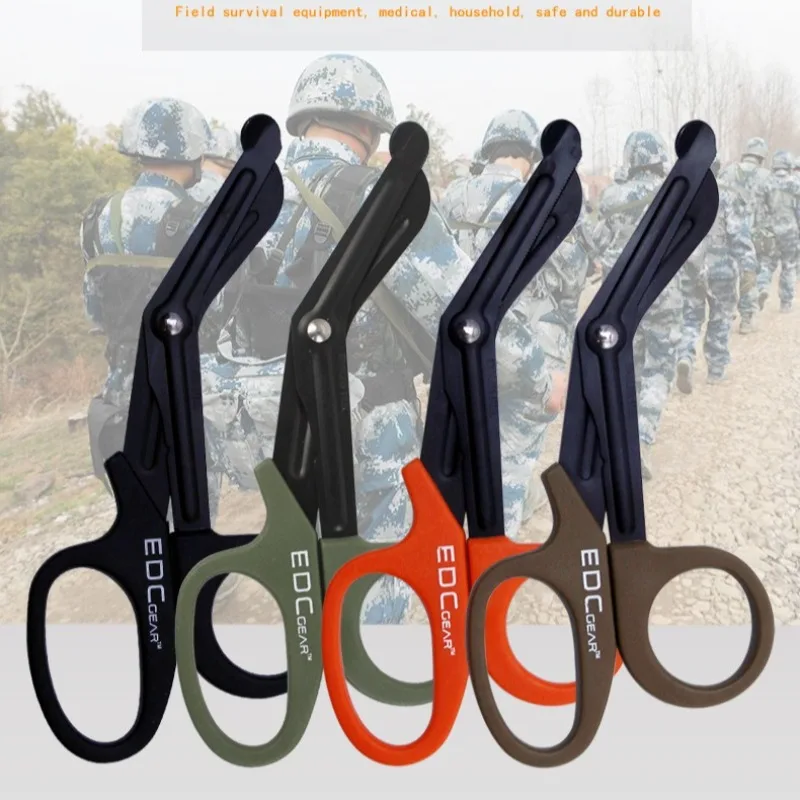 Multifunctional EDC Military Emergency Scissors Outdoor Survival Rescue Tool Canvas Case Medical Gauze Cutting for First Aid Kit