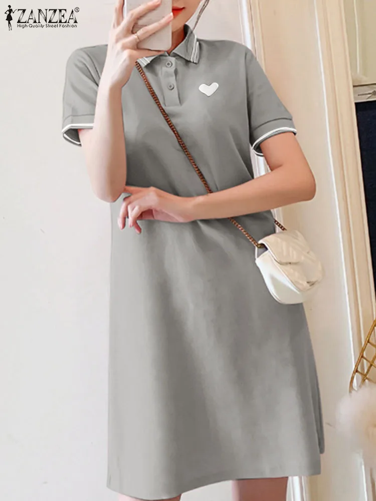 

ZANZEA Women Embroidery Mini Dress Short Sleeve Knitted Shirtdress 2023 Summer Casual Vestidos Lapel Collar Korean Fashion Robes