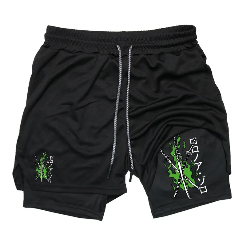 

Print 2 in 1 Running Shorts for Men Gym Workout Compression Shorts with Phone Pocket Towel Loop Summer Sport Athletic Activewear