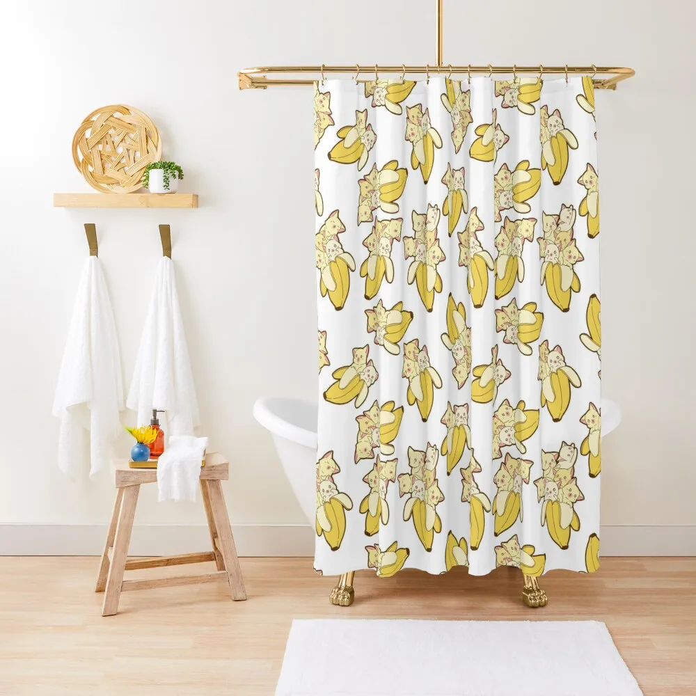 

Yellow Banana Cat Pattern Shower Curtain Bathroom Shower Set Shower For Bathrooms For Bathroom Curtain